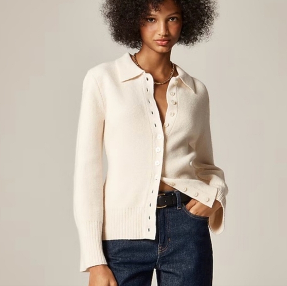 J. Crew Sweaters - J. Cream Milano Lambswool Button Down Cardigan Wide Sleeve
